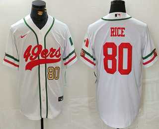 Men%27s San Francisco 49ers #80 Jerry Rice Number White Mexico Cool Base Stitched Baseball Jersey